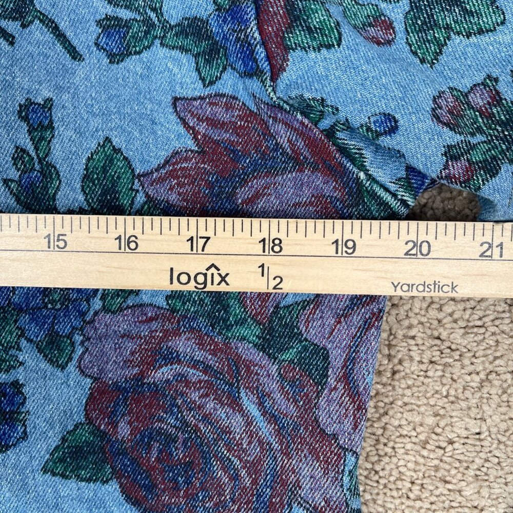 JOUJOU Blazer Womens S Blue Denim Floral Vintage 80s Oversized Boxy Long Jacket - Picture 11 of 13